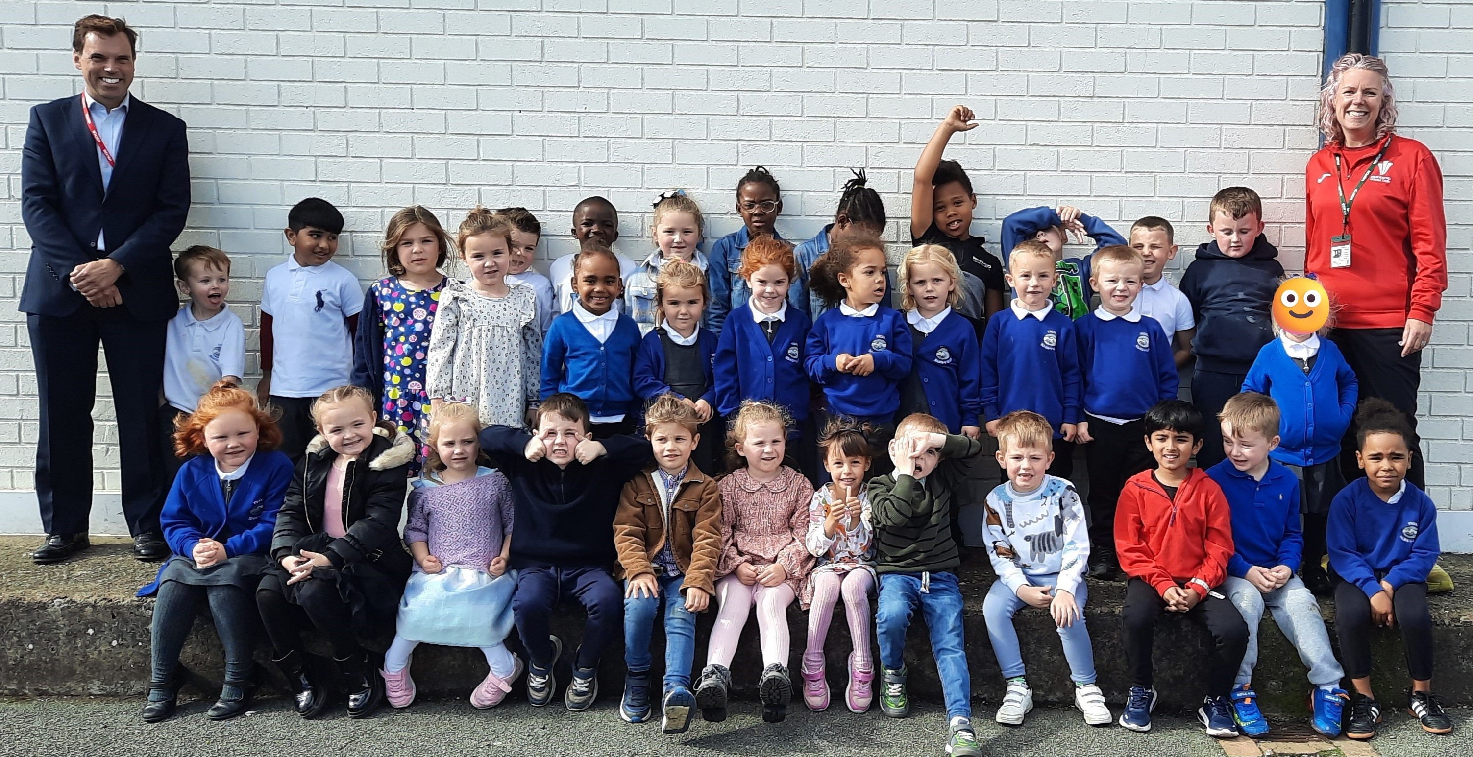 Ken Skates MS smiling with Maes Y Llan Primary